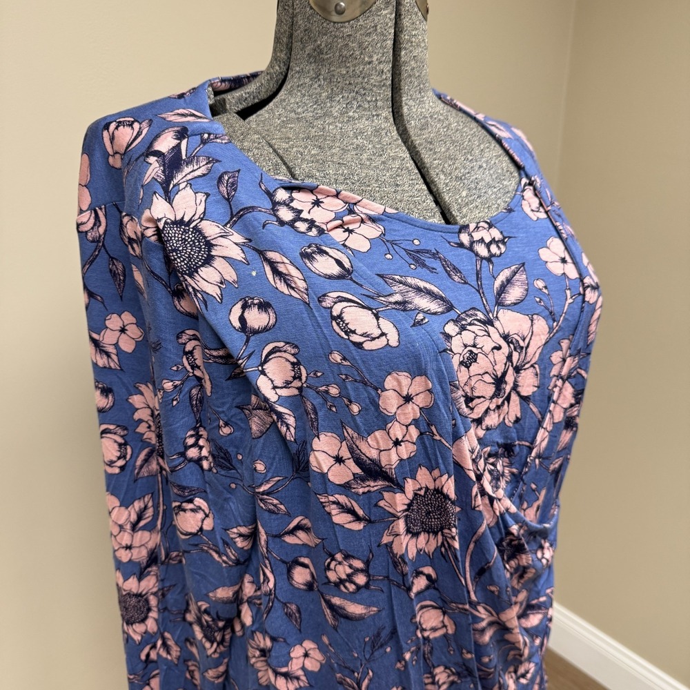 Motherhood Maternity Nursing Top Womens 2X Blue Pink Floral Stretch Double Layer - Picture 3 of 16